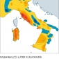 Andamento della temperatura a 1500 metri di profondità dalla superficie, al di sotto dell’area italiana.