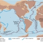 Schema semplificato del sistema globale di dorsali, fosse e faglie trasformi.