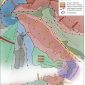 I differenti colori contraddistinguono le strutture geologiche che si sono via via affiancate nel corso dell’orogenesi.